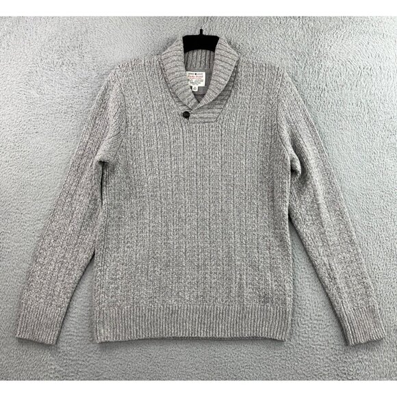 Lucky Brand Sweater Men Medium Gray Shawl Collar Wool Cashmere Blend Handcrafted - Picture 2 of 16